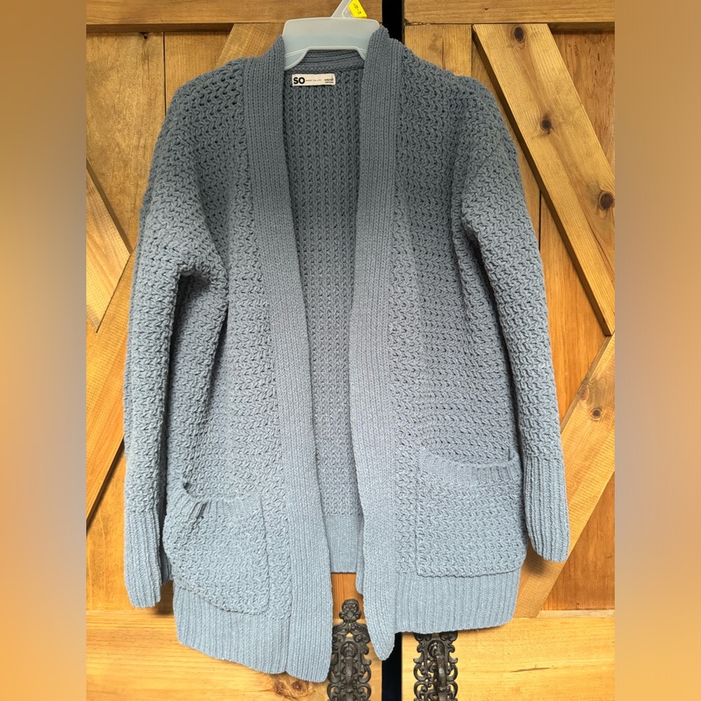 Denim blue chenille cardigan